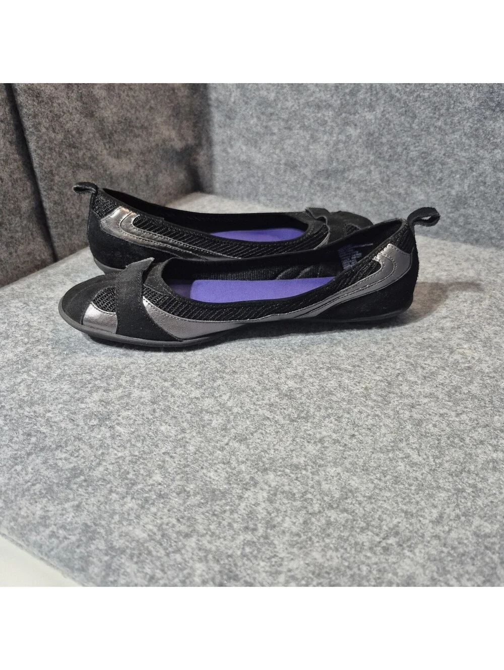 Croft & Barrow Elm Slip On Adjustable Ballet Flats 11 Med Black Silver